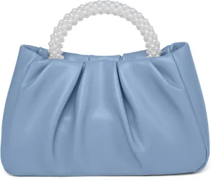 Beatfull Evening Purse Women Small Pearl Handbags Soft Leather Ruched Bag Wedding Bridal Clutch Party Prom Crossbody Purses