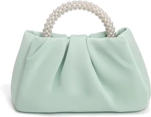 Beatfull Evening Purse Women Small Pearl Handbags Soft Leather Ruched Bag Wedding Bridal Clutch Party Prom Crossbody Purses