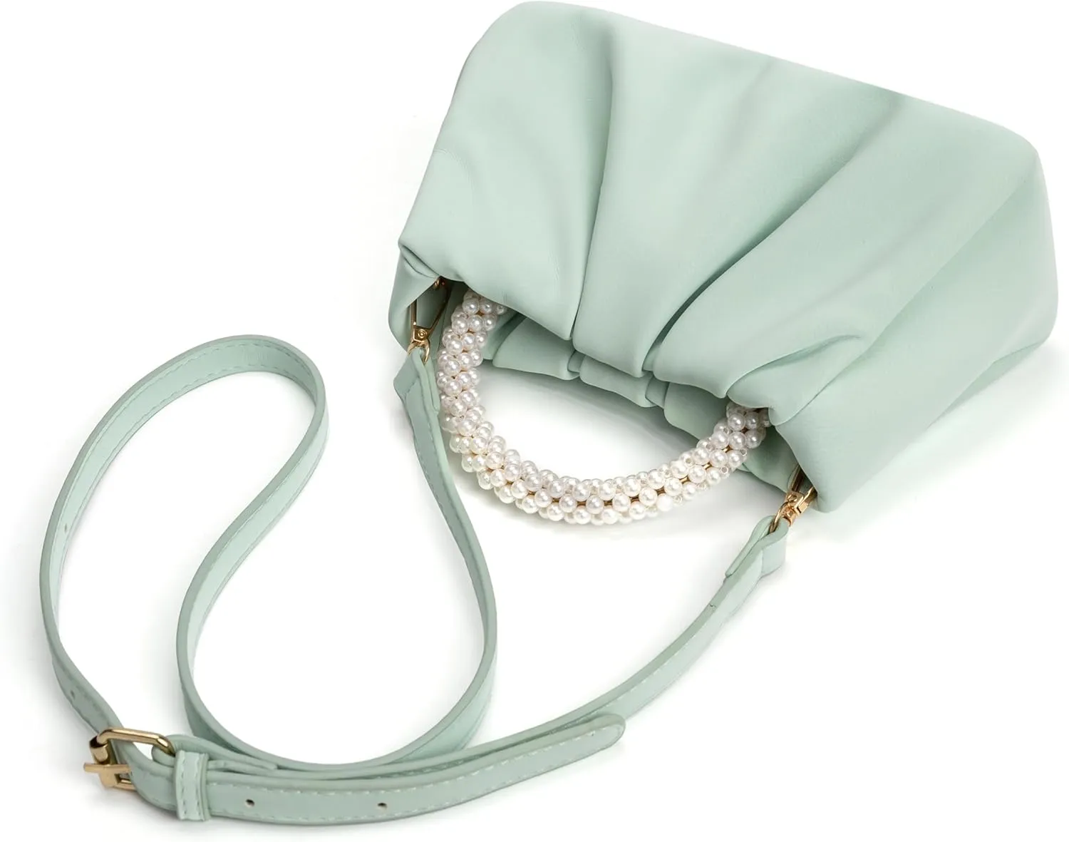 Beatfull Evening Purse Women Small Pearl Handbags Soft Leather Ruched Bag Wedding Bridal Clutch Party Prom Crossbody Purses