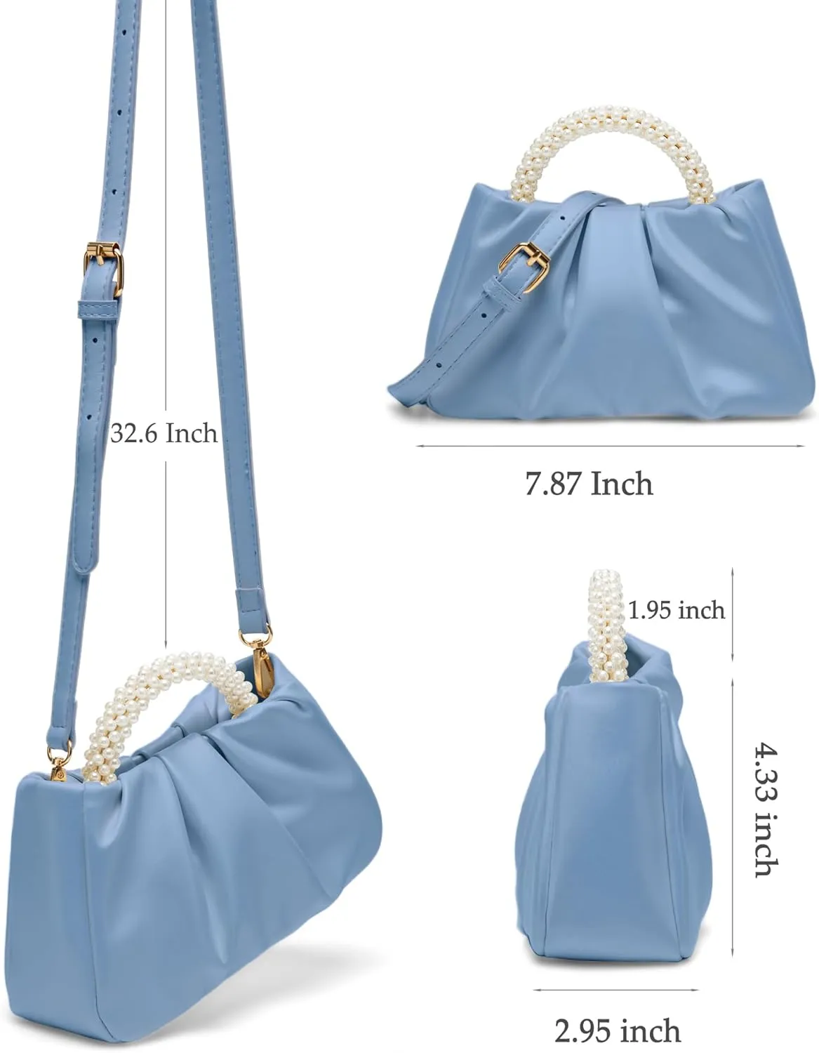 Beatfull Evening Purse Women Small Pearl Handbags Soft Leather Ruched Bag Wedding Bridal Clutch Party Prom Crossbody Purses