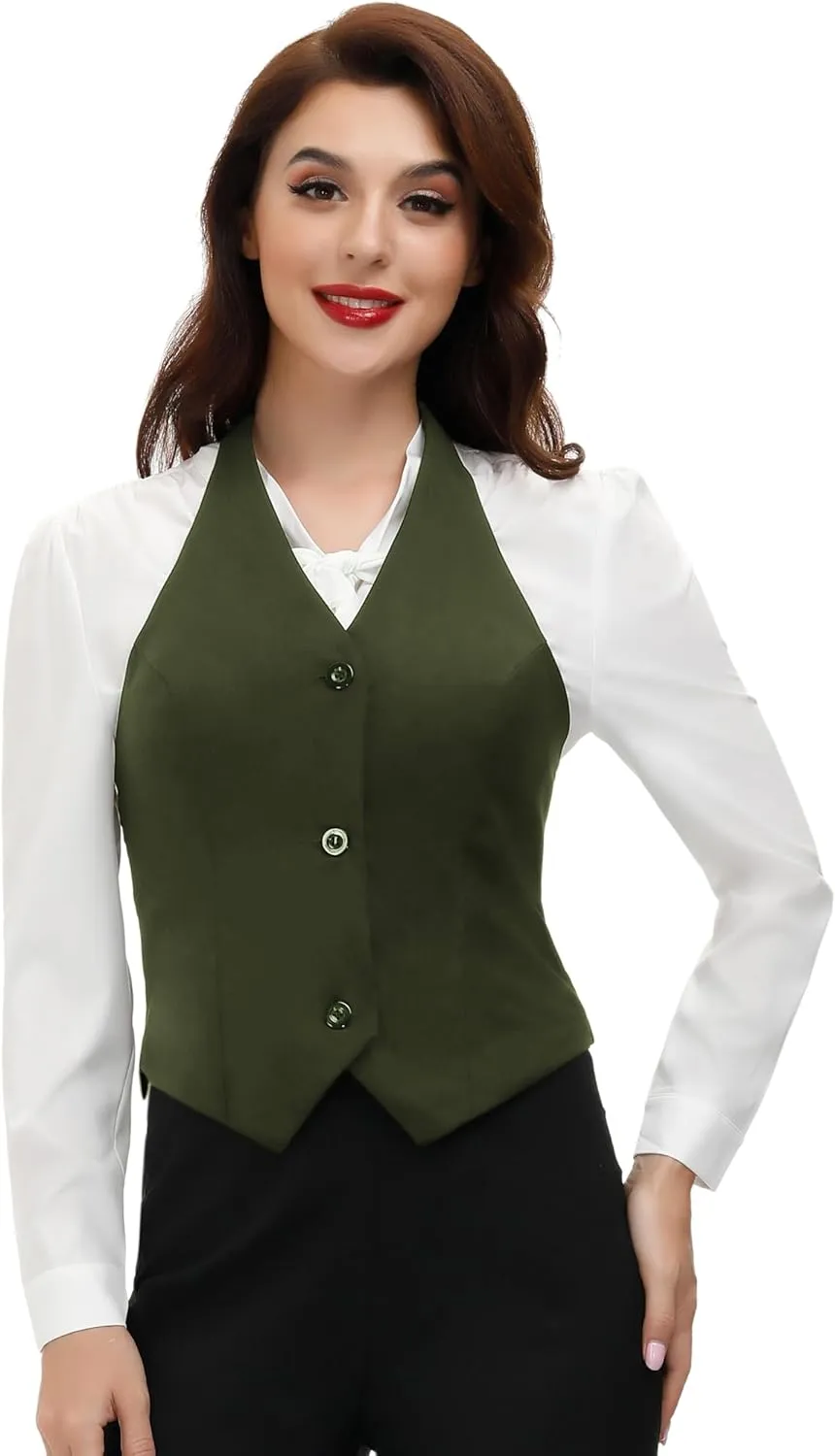 Belle Poque Vest for Work Vintage Button Down Suit Waistcoat