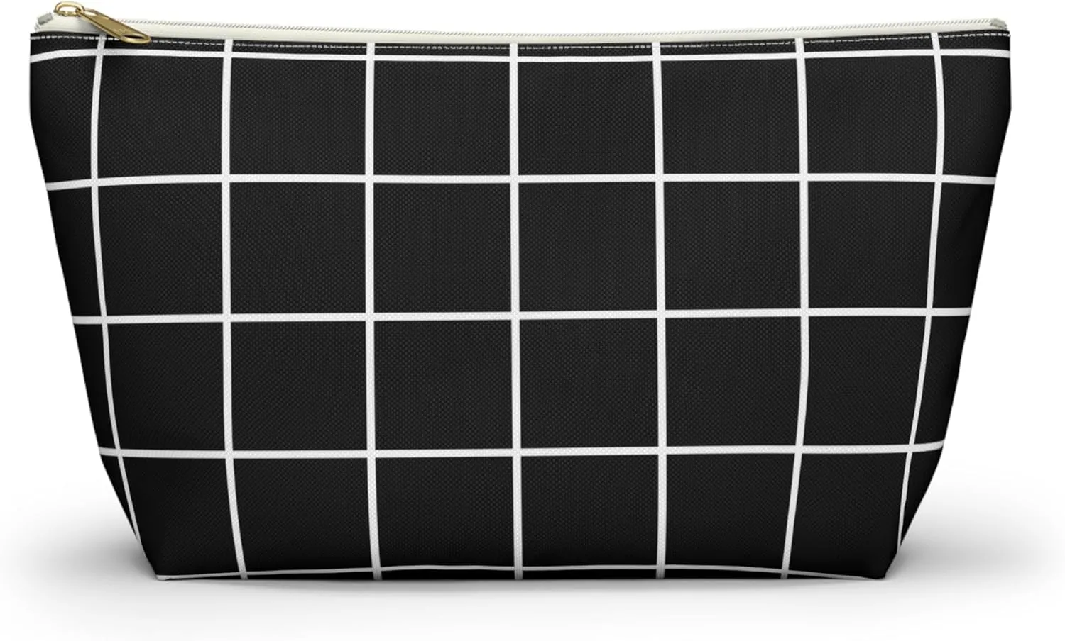 Black and White Checkered Accessory Pouch  Stylish Zippered Makeup Bag, Travel Cosmetic Bag, Pencil Case for Women & Men (Black Grid, Large)