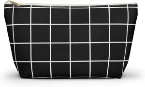 Black and White Checkered Accessory Pouch  Stylish Zippered Makeup Bag, Travel Cosmetic Bag, Pencil Case for Women & Men (Black Grid, Large)
