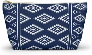 Black and White Checkered Accessory Pouch  Stylish Zippered Makeup Bag, Travel Cosmetic Bag, Pencil Case for Women & Men (Navy Diamond, Large)