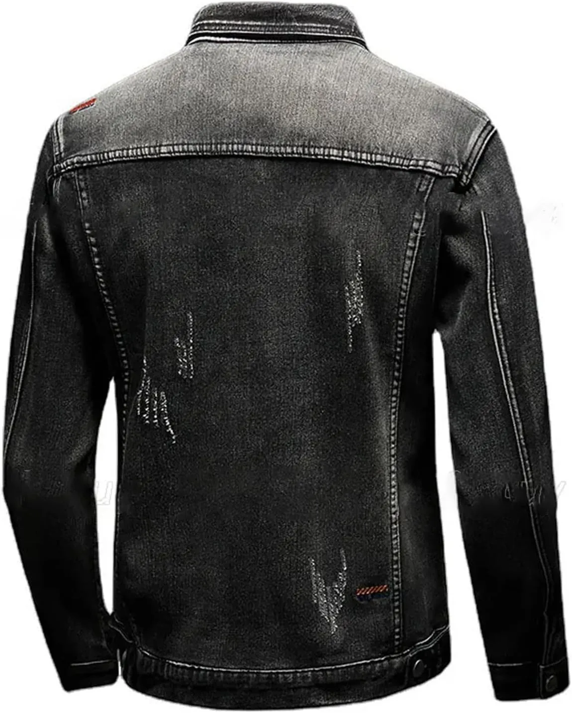 Black Jacket Jeans Two Piece Set for Men Casual Loose Denim Coat and Hole Ripped Pants