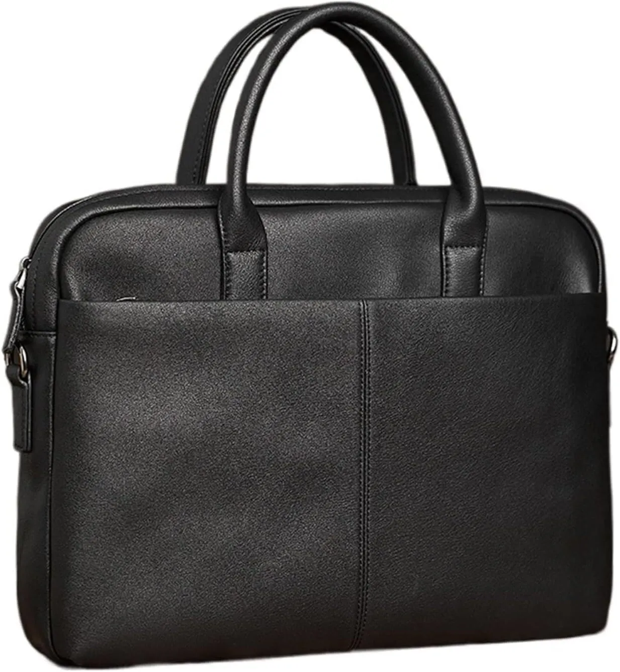 Black Leather Briefcase for Men, Large Capacity Laptop Bag, Office Handbag with Shoulder Strap