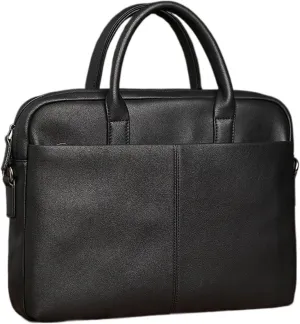 Black Leather Briefcase for Men, Large Capacity Laptop Bag, Office Handbag with Shoulder Strap