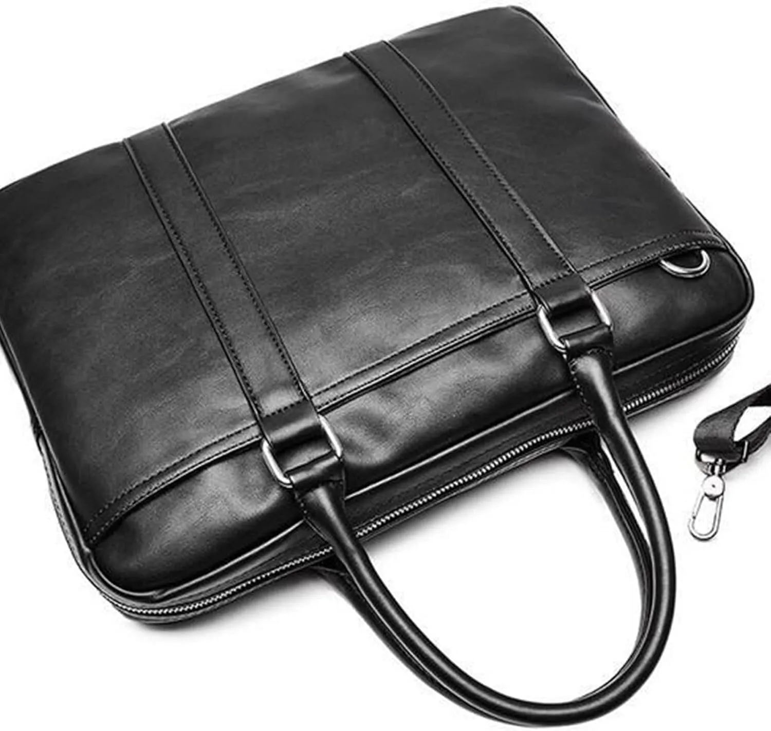 Black Leather Business Briefcase for Men, Foam Padded Laptop Messenger Bag, Shoulder Bag