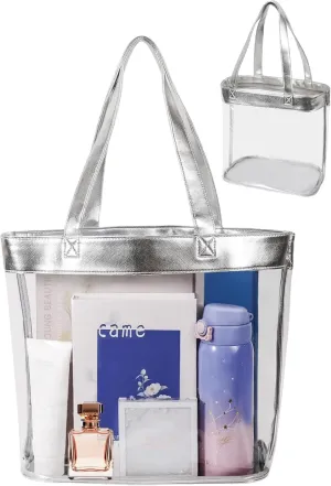 Bling Silver 12x12 Clear Bag for Stadium Events 12 x6 x12, Clear Tote Bag Stadium Approved 12x6x12 Transparent Shoulder Purse for Women 12 x 6 x 12 Work Festival Concert Crochet Yarn Storage