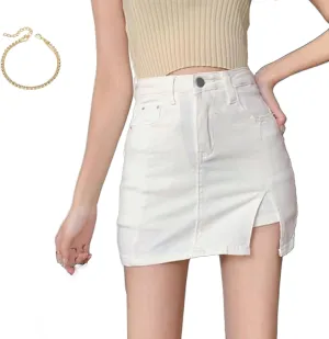 Bloomy Jean Skorts, Woman High Waisted Casual Denim Skirt Side Split Mini Skirts, Bloomy MiniSkorts
