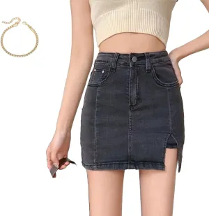 Bloomy Jean Skorts, Woman High Waisted Casual Denim Skirt Side Split Mini Skirts, Bloomy MiniSkorts