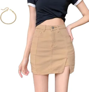 Bloomy Jean Skorts, Woman High Waisted Casual Denim Skirt Side Split Mini Skirts, Bloomy MiniSkorts