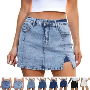 BloomySkorts Jean Skorts, Woman High Waisted Casual Stretchy Denim Skirt, Y2K High Waisted Side Split Mini Skirts