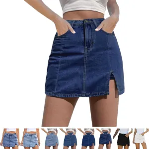 BloomySkorts Jean Skorts, Woman High Waisted Casual Stretchy Denim Skirt, Y2K High Waisted Side Split Mini Skirts
