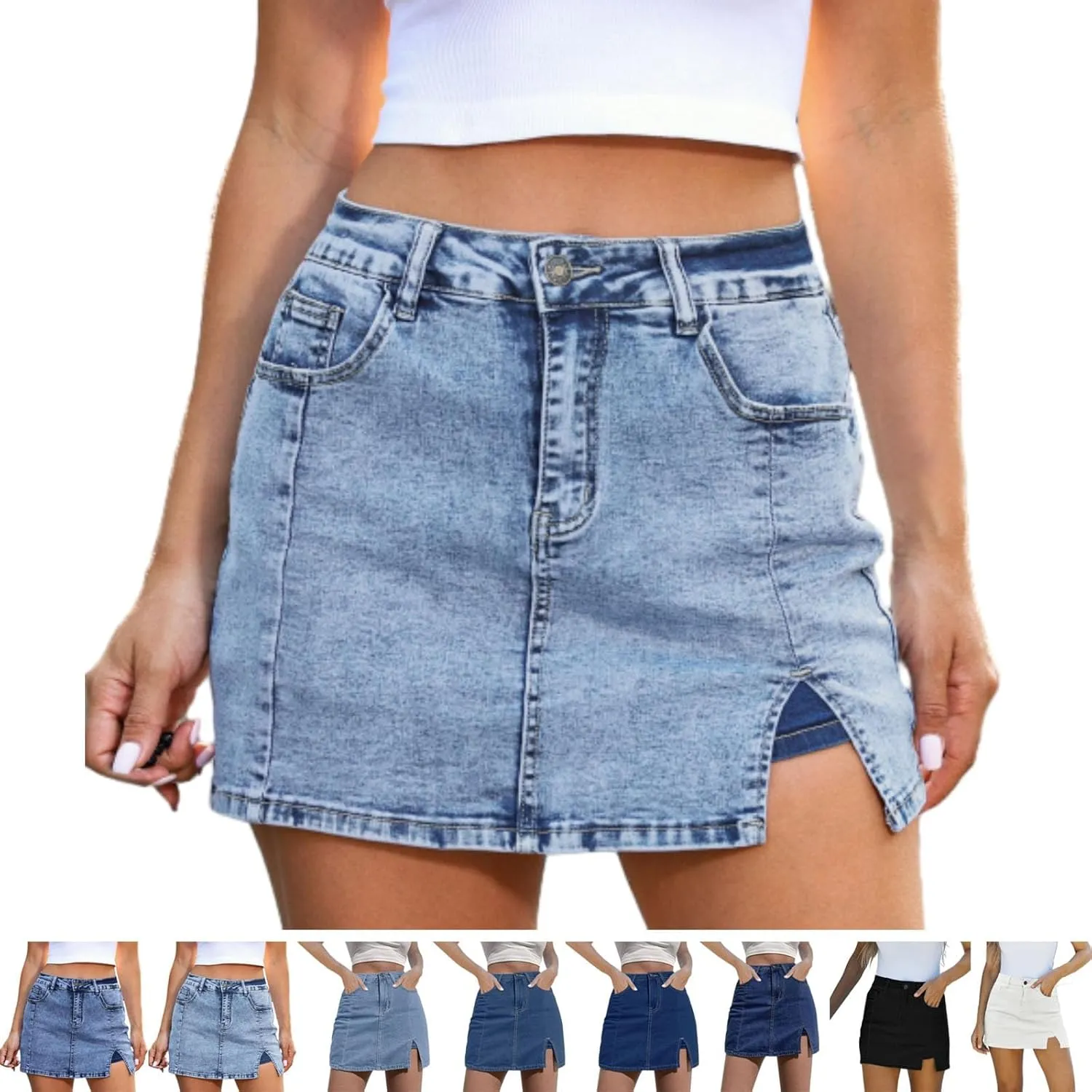 BloomySkorts Jean Skorts, Woman High Waisted Casual Stretchy Denim Skirt, Y2K High Waisted Side Split Mini Skirts