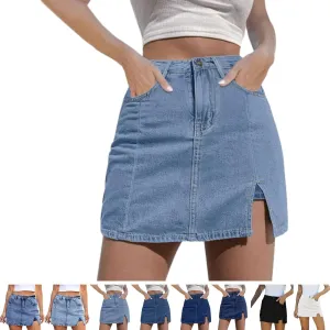 BloomySkorts Jean Skorts, Woman High Waisted Casual Stretchy Denim Skirt, Y2K High Waisted Side Split Mini Skirts