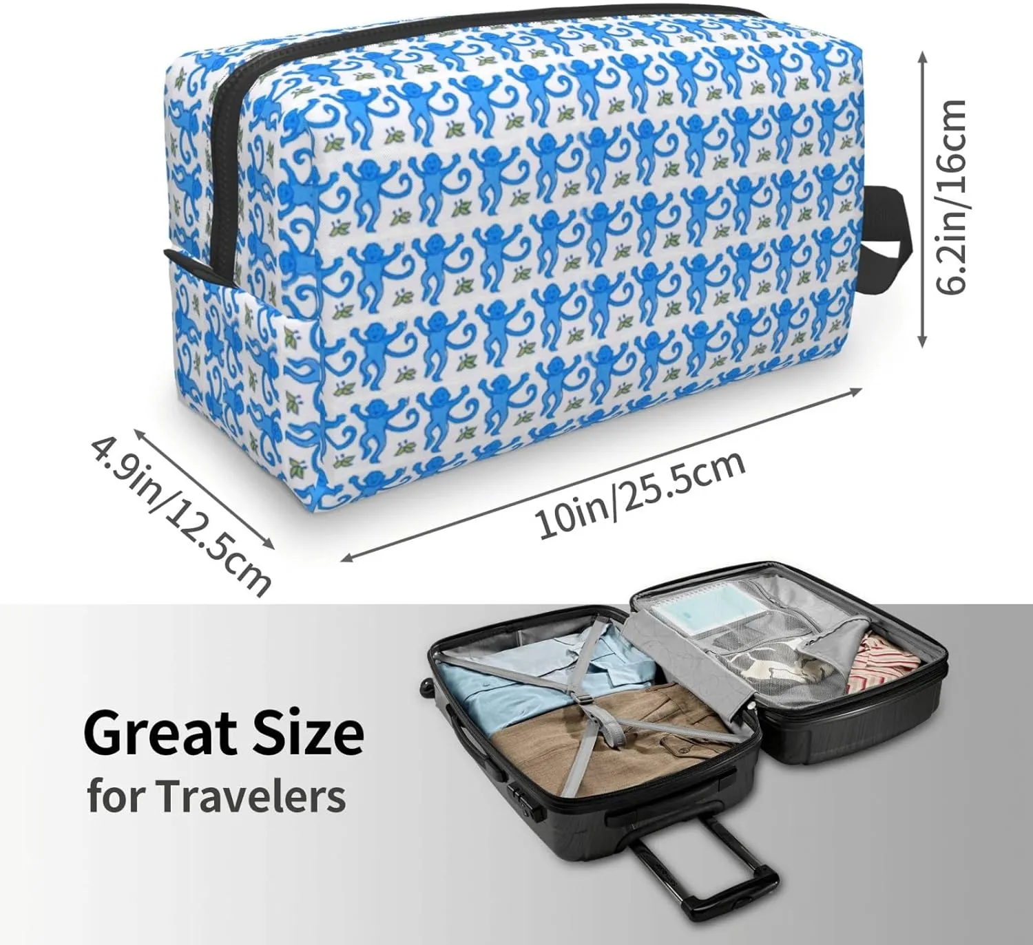 Blue Rabbit Monkey Makeup Bag Travel Cosmetic Bags For Women Portable Pouch For Purse Zipper Toiletry Accessories Storage Bag
