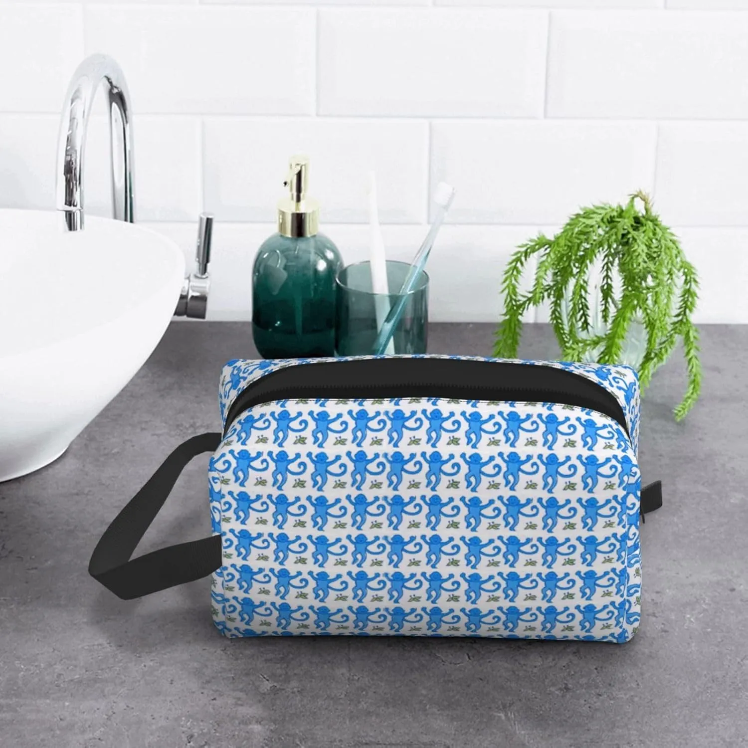 Blue Rabbit Monkey Makeup Bag Travel Cosmetic Bags For Women Portable Pouch For Purse Zipper Toiletry Accessories Storage Bag