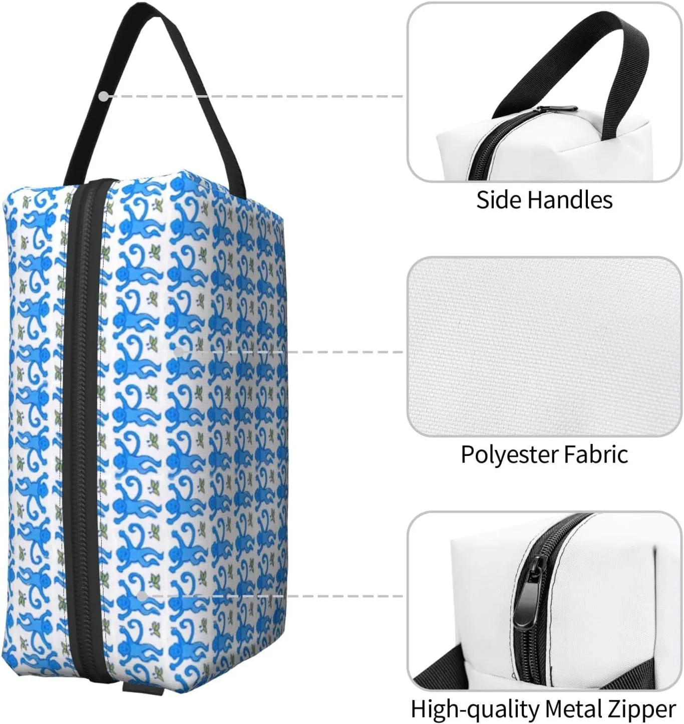 Blue Rabbit Monkey Makeup Bag Travel Cosmetic Bags For Women Portable Pouch For Purse Zipper Toiletry Accessories Storage Bag