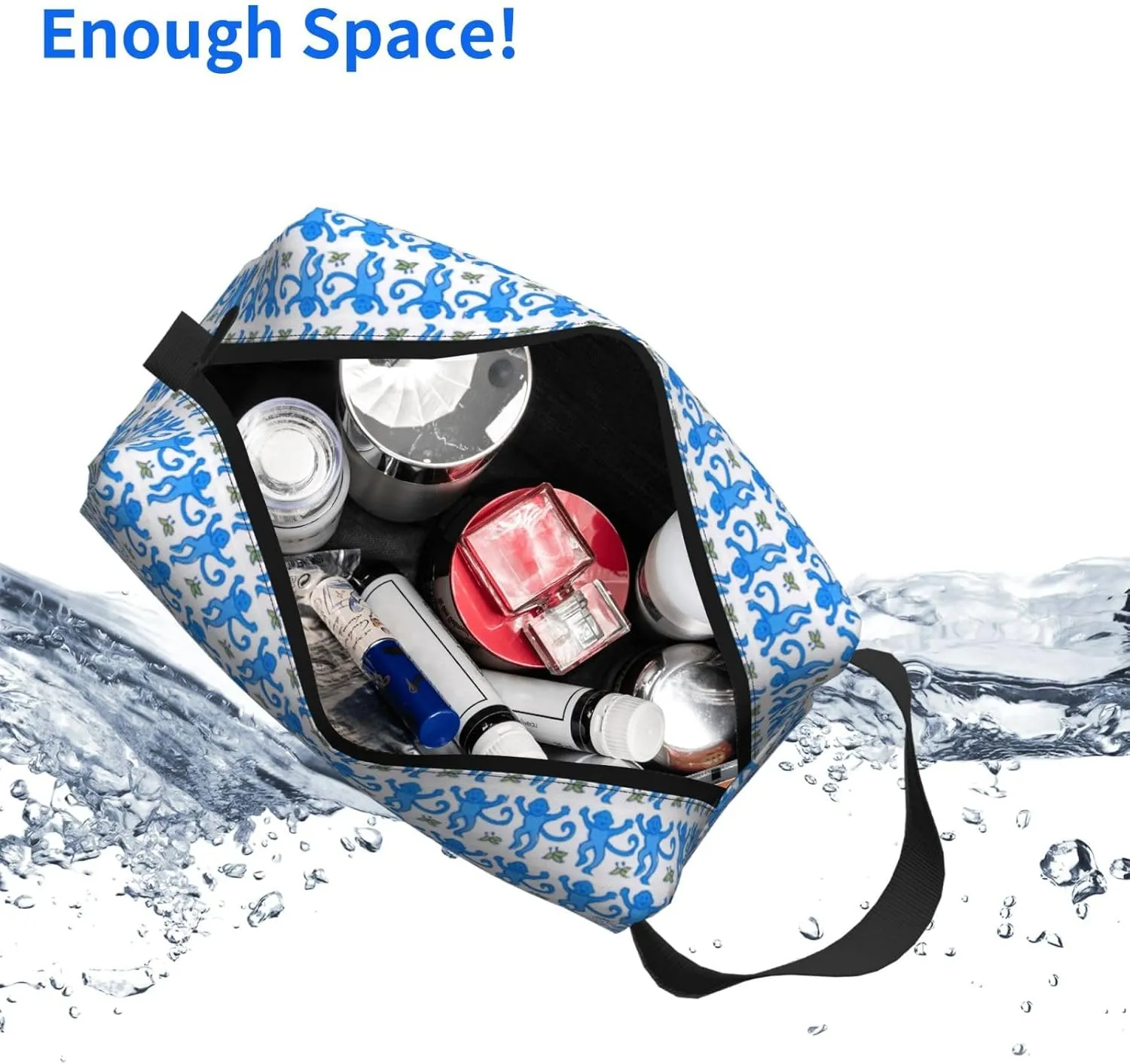 Blue Rabbit Monkey Makeup Bag Travel Cosmetic Bags For Women Portable Pouch For Purse Zipper Toiletry Accessories Storage Bag