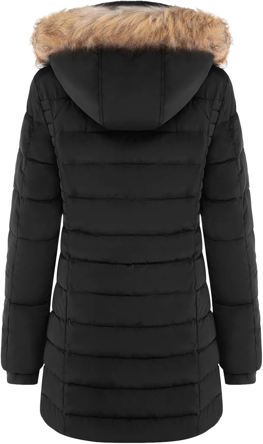 BodiLove Women's Winter Quilted Puffer Long Coat Jacket Plus Size with Removable Faux Fur Hood and Zipper