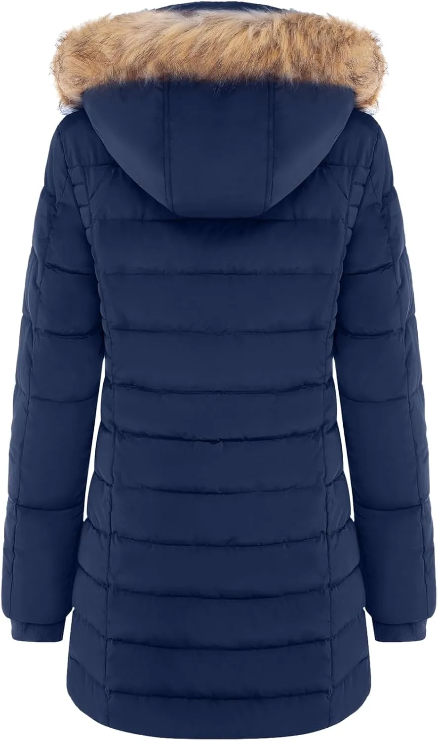 BodiLove Women's Winter Quilted Puffer Long Coat Jacket Plus Size with Removable Faux Fur Hood and Zipper