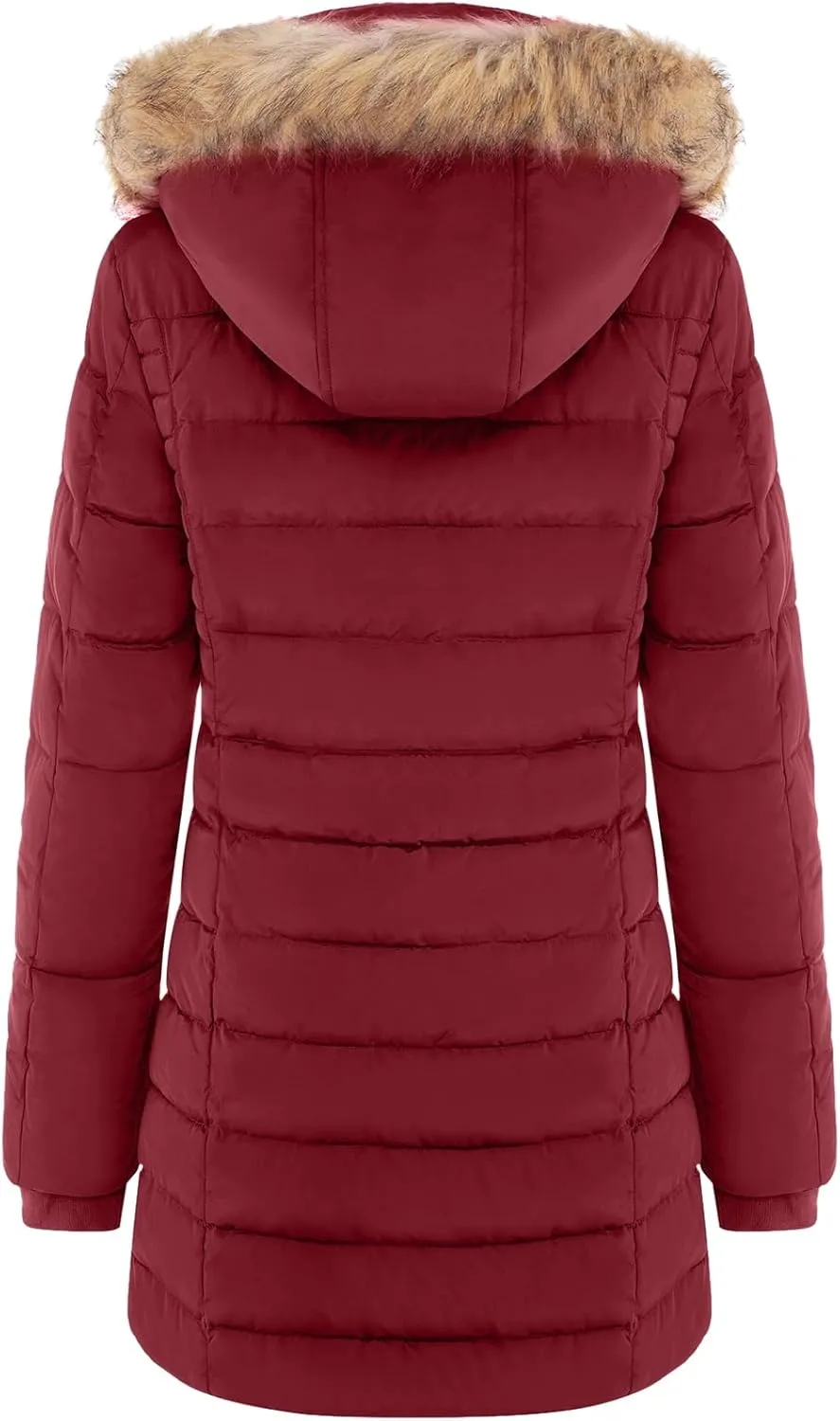 BodiLove Women's Winter Quilted Puffer Long Coat Jacket Plus Size with Removable Faux Fur Hood and Zipper