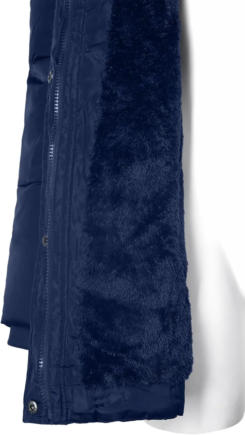 BodiLove Women's Winter Quilted Puffer Long Coat Jacket Plus Size with Removable Faux Fur Hood and Zipper