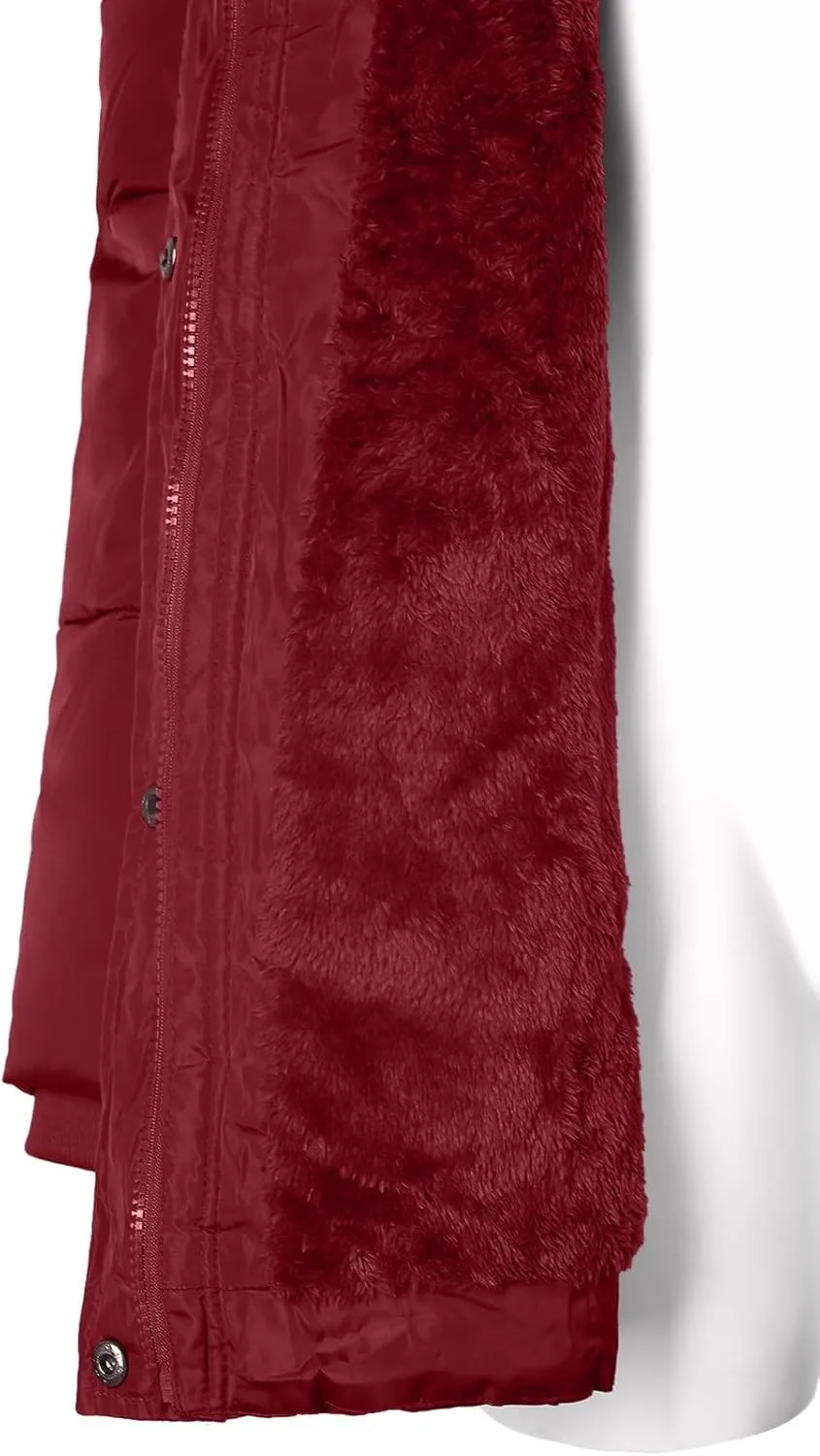 BodiLove Women's Winter Quilted Puffer Long Coat Jacket Plus Size with Removable Faux Fur Hood and Zipper