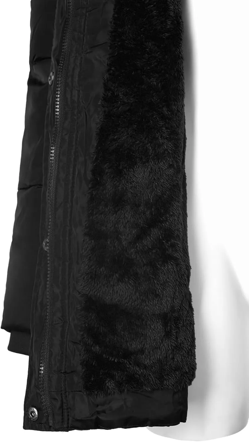 BodiLove Women's Winter Quilted Puffer Long Coat Jacket Plus Size with Removable Faux Fur Hood and Zipper