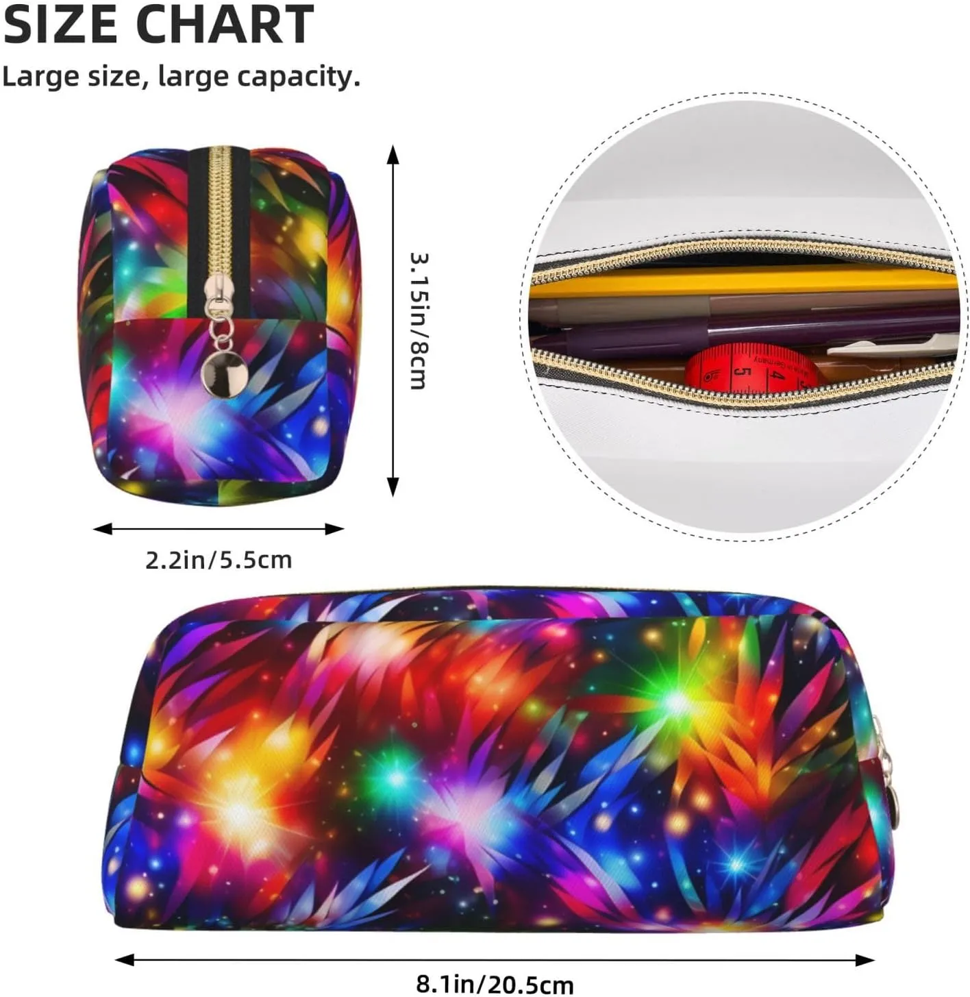 Bright Beautiful Colorful Art Makeup Bag Travel Toiletry Bag Big Pencil Bag for Women Men Leather Zipper Coin Pouch Purse