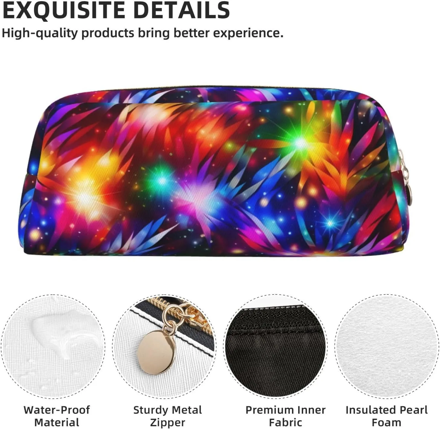 Bright Beautiful Colorful Art Makeup Bag Travel Toiletry Bag Big Pencil Bag for Women Men Leather Zipper Coin Pouch Purse