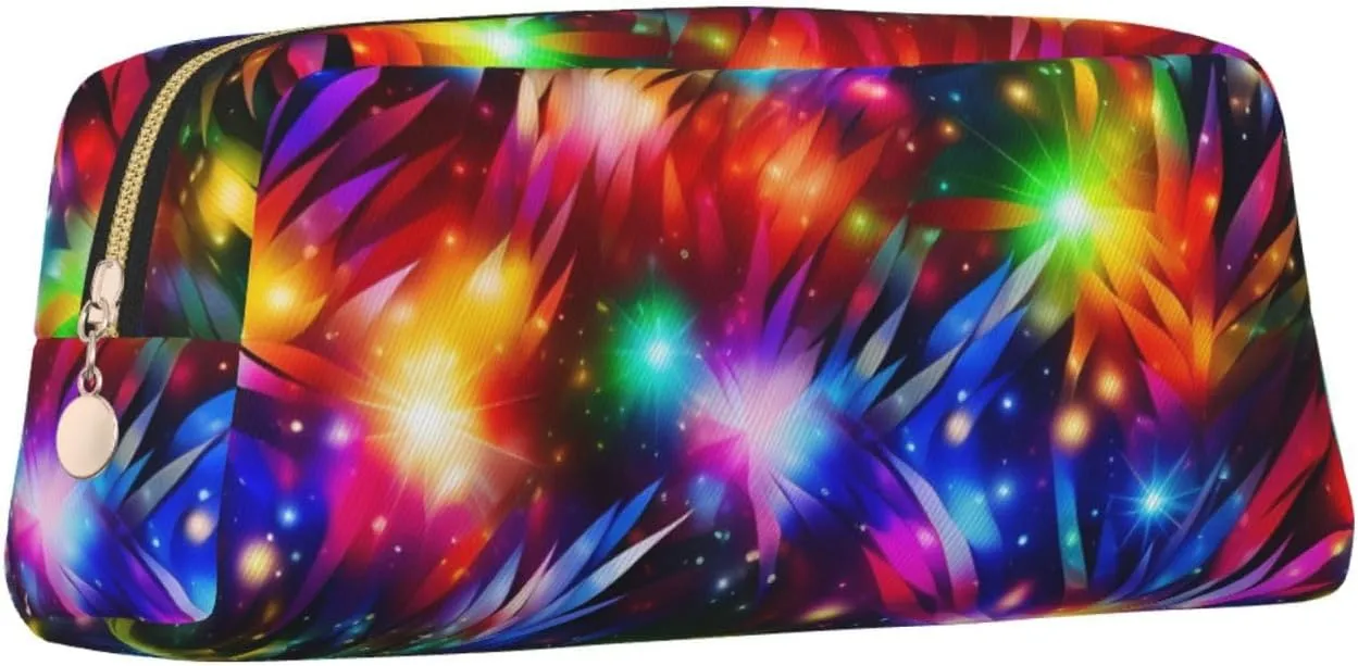 Bright Beautiful Colorful Art Makeup Bag Travel Toiletry Bag Big Pencil Bag for Women Men Leather Zipper Coin Pouch Purse