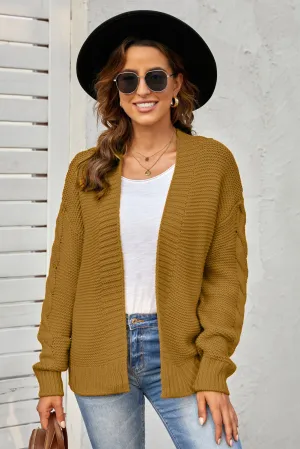 Brown Open Front Chunky Knit Cardigan