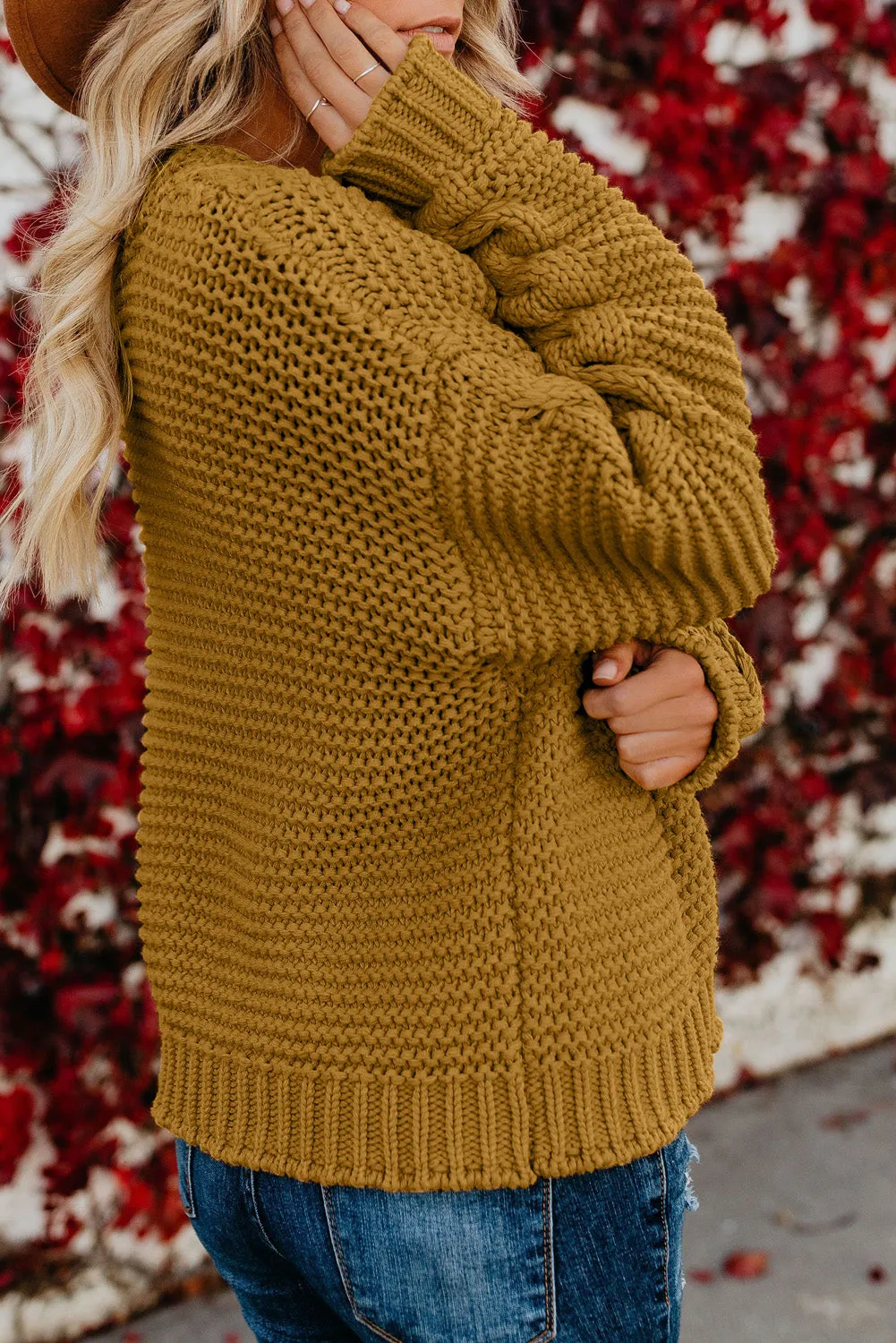 Brown Open Front Chunky Knit Cardigan