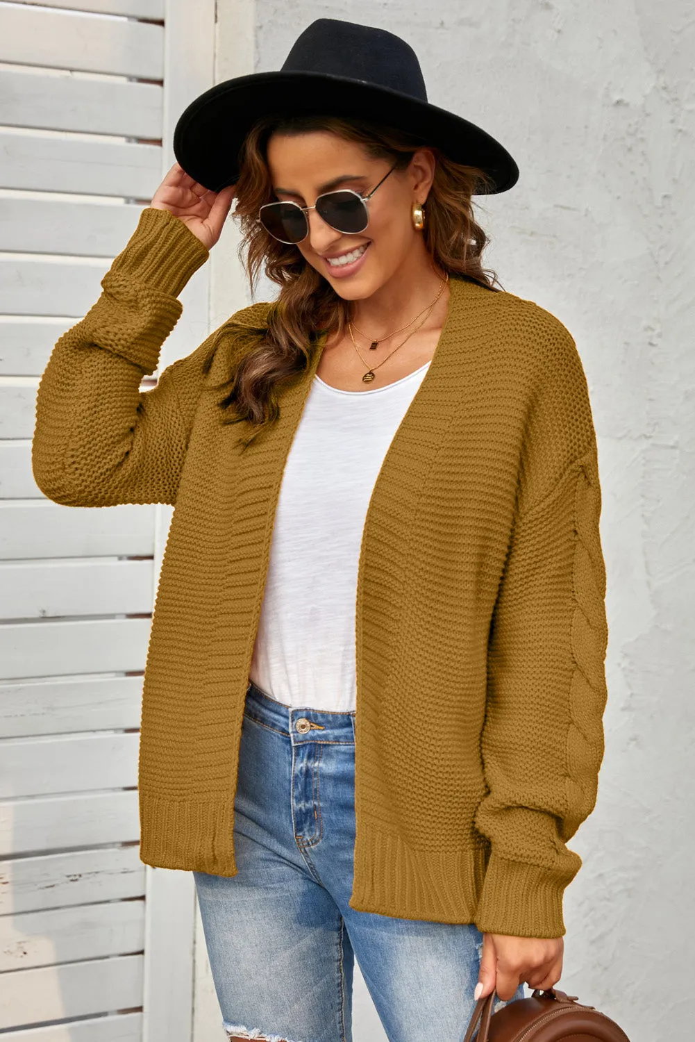 Brown Open Front Chunky Knit Cardigan