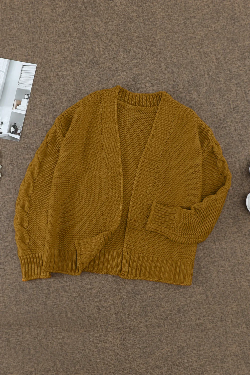 Brown Open Front Chunky Knit Cardigan