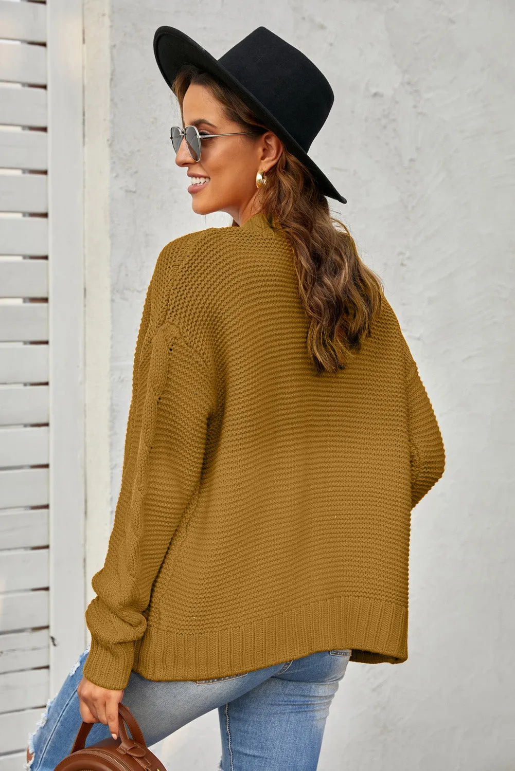 Brown Open Front Chunky Knit Cardigan