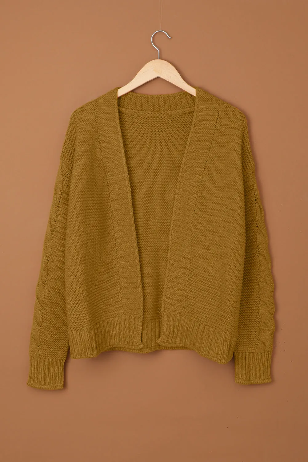 Brown Open Front Chunky Knit Cardigan