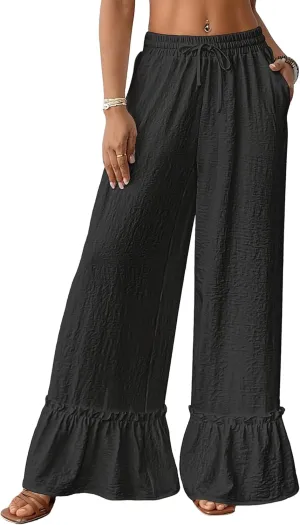 Bsubseach Wide Leg Pants Woman High Waist Palazzo Pants Flowy Casual Trousers Beach Vacation Outfits