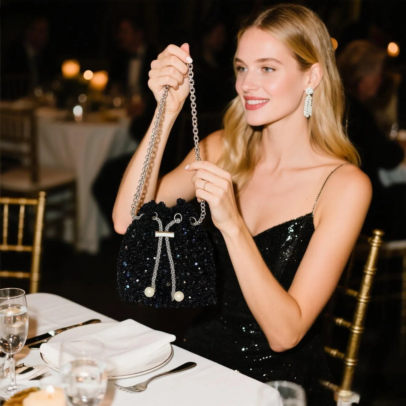 Bucket Purse For Women Dinner Bags Sequin Clutch Bag Soft For Evening Party Travel Everyday Use Night Outdoor