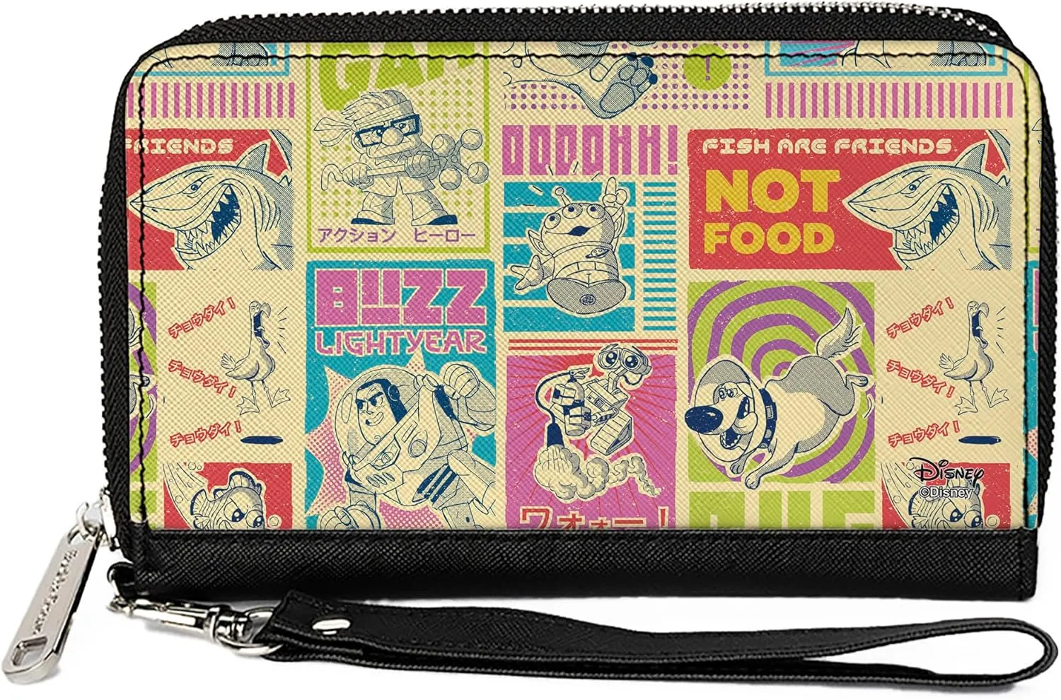 Buckle-Down Women's PU Zip Around Wallet Rectangle-Pixar Studios Collection, 7.5"x4.5"
