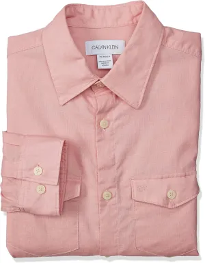 Calvin Klein Men's Long Sleeve Lightweight Cotton Linen Button Down Shirt