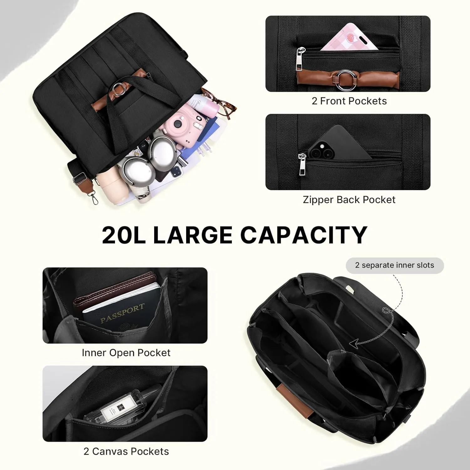Canvas Tote Bag for Women, Large Crossbody Bag with Zipper Shoulder Everything Tote Bag Canvas with Pockets