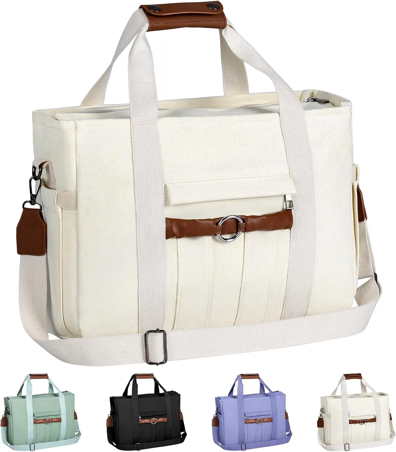 Canvas Tote Bag for Women, Large Crossbody Bag with Zipper Shoulder Everything Tote Bag Canvas with Pockets