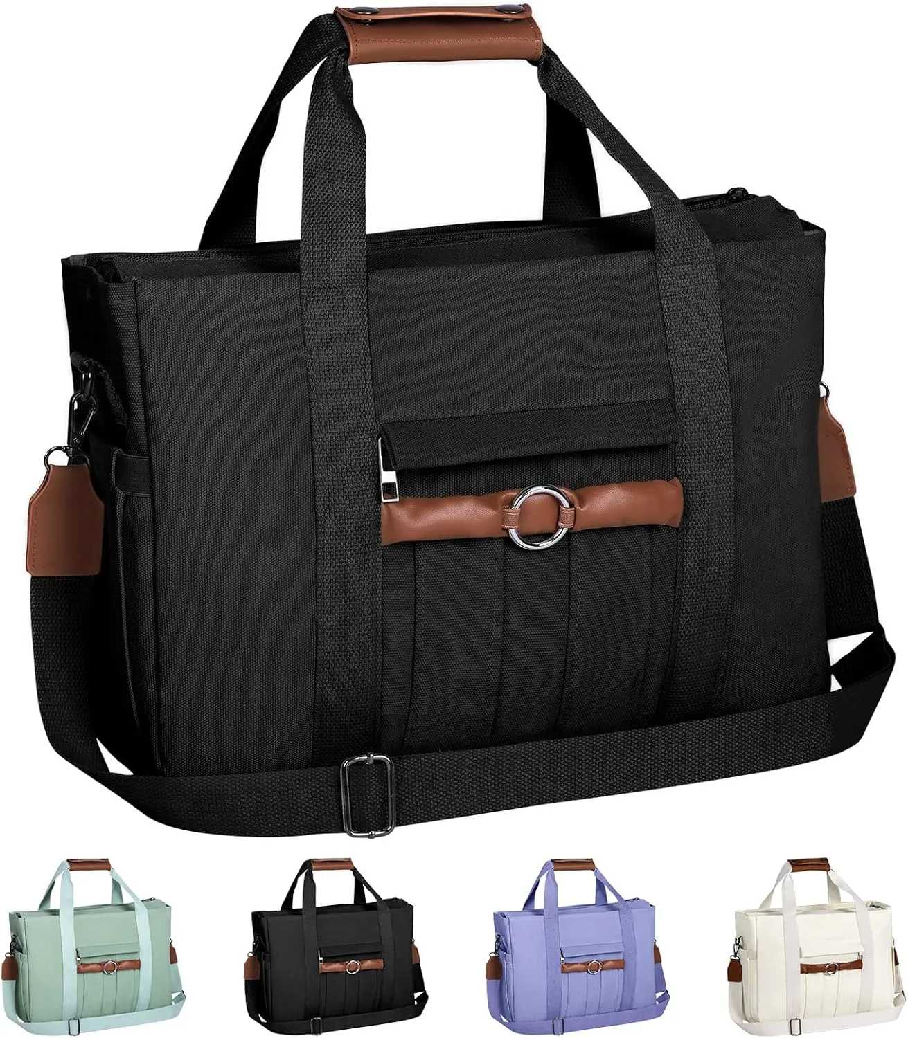 Canvas Tote Bag for Women, Large Crossbody Bag with Zipper Shoulder Everything Tote Bag Canvas with Pockets