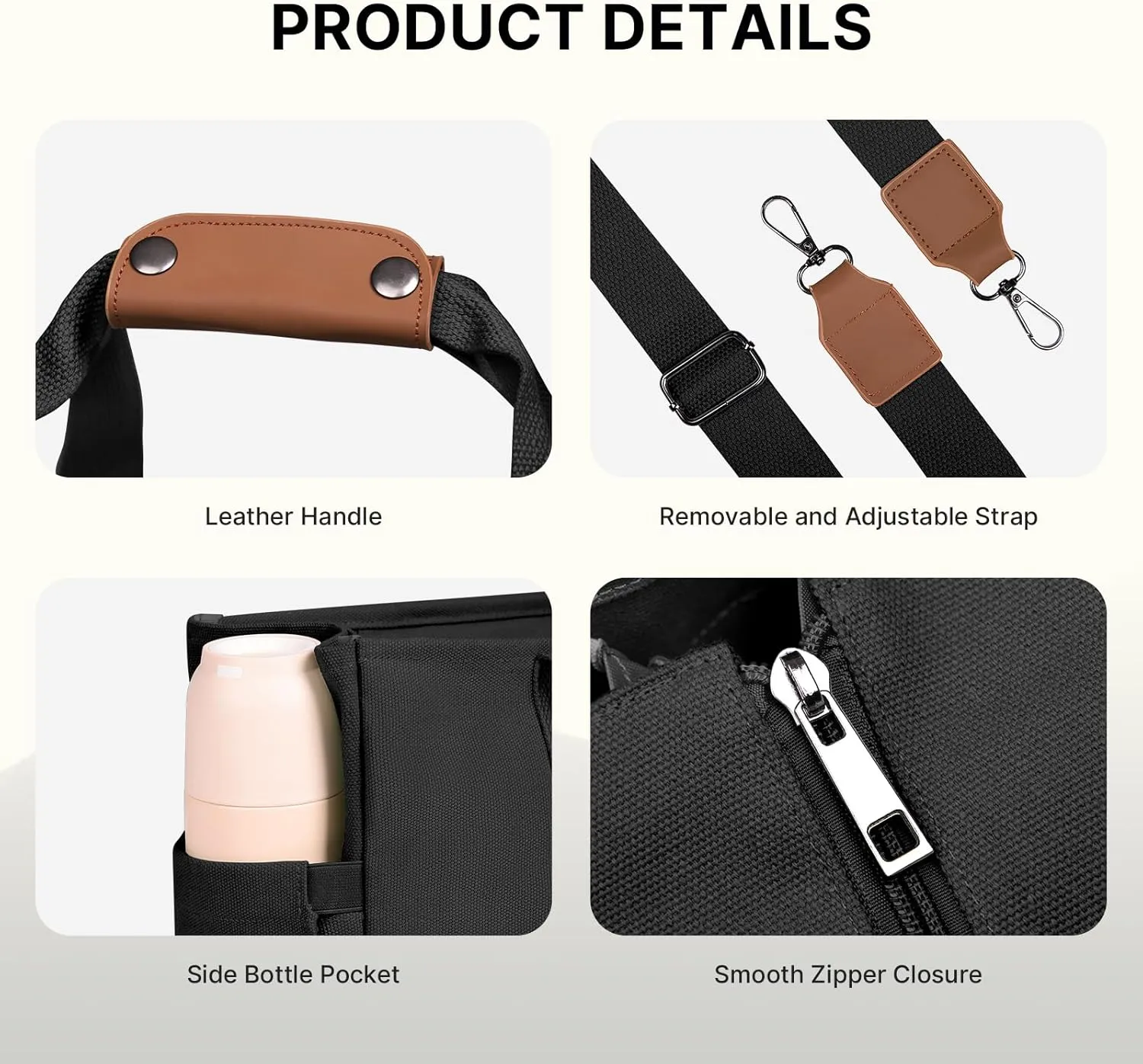 Canvas Tote Bag for Women, Large Crossbody Bag with Zipper Shoulder Everything Tote Bag Canvas with Pockets