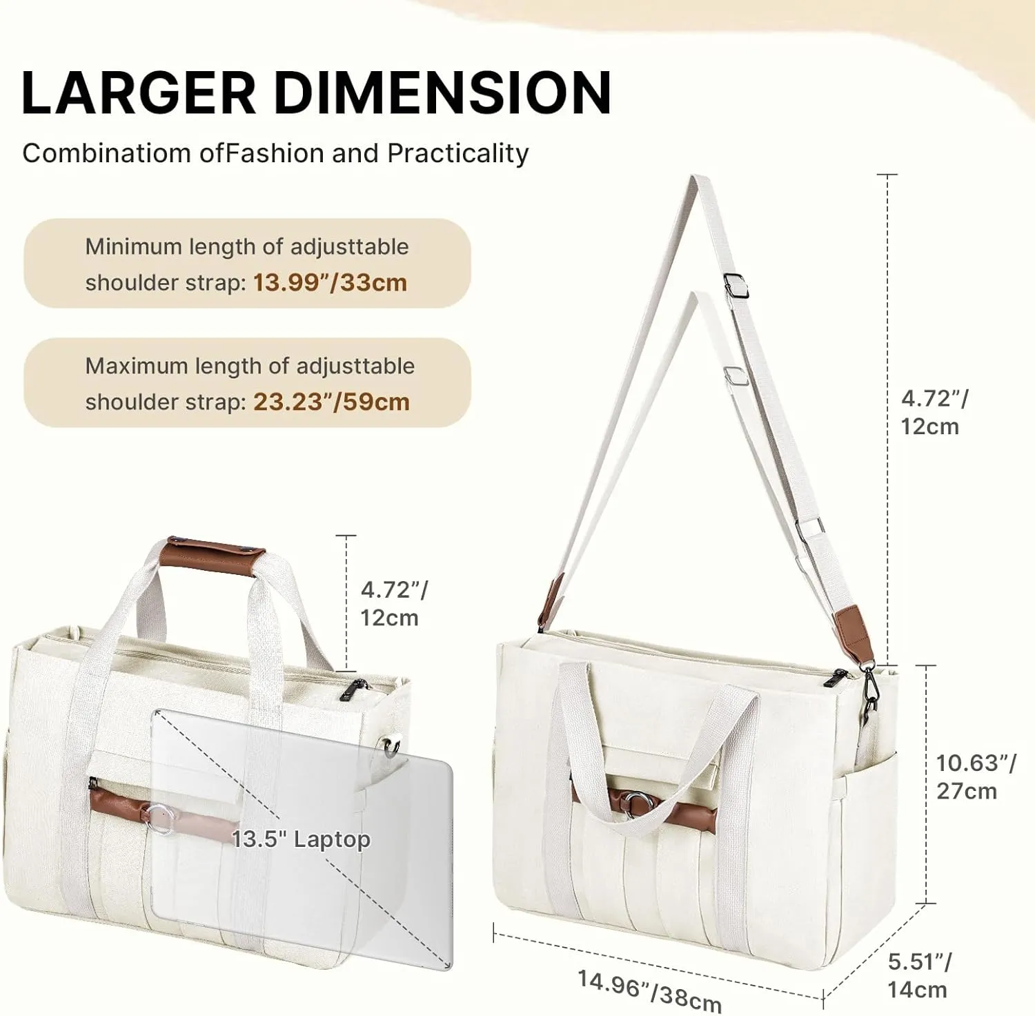 Canvas Tote Bag for Women, Large Crossbody Bag with Zipper Shoulder Everything Tote Bag Canvas with Pockets