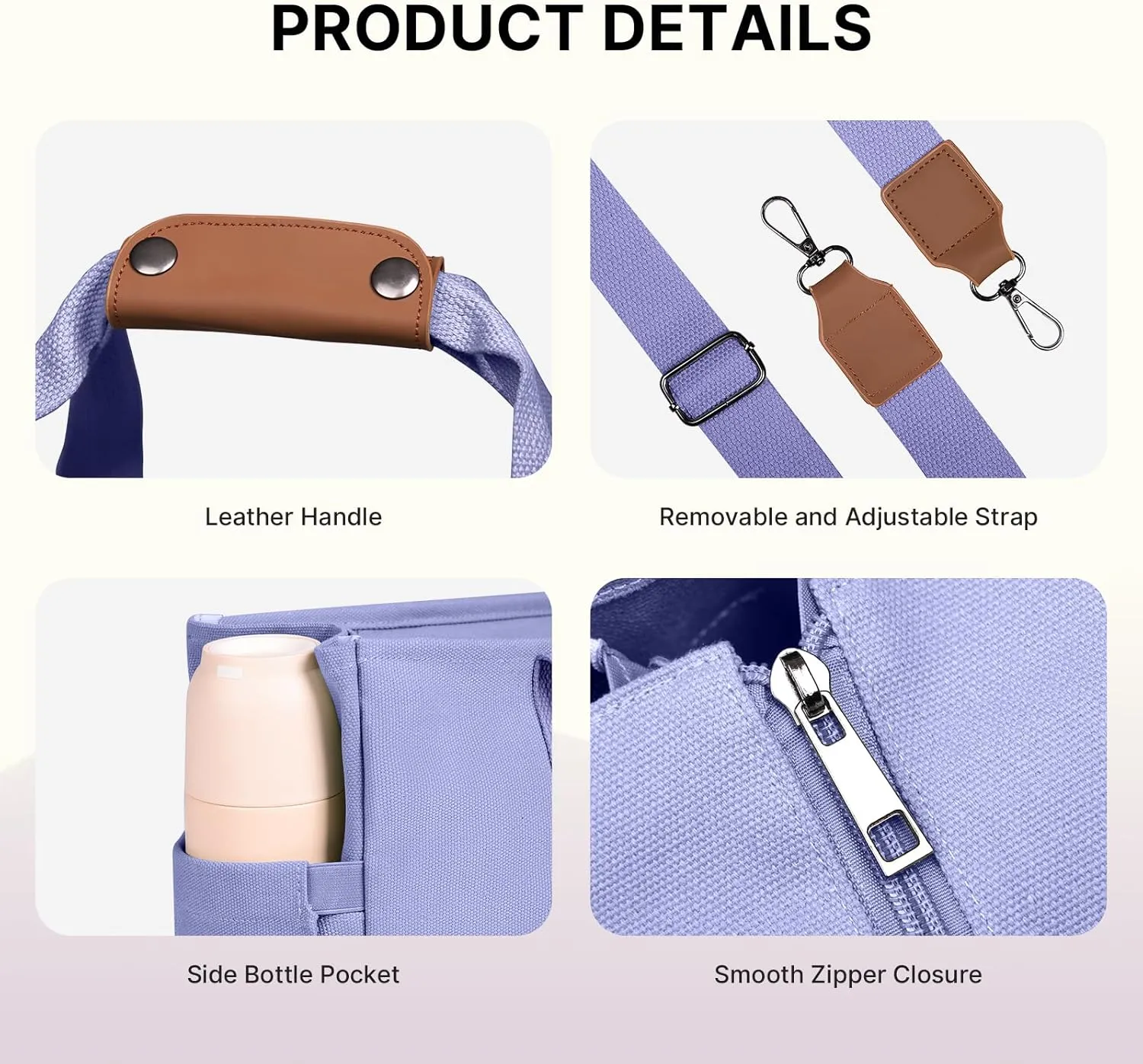 Canvas Tote Bag for Women, Large Crossbody Bag with Zipper Shoulder Everything Tote Bag Canvas with Pockets