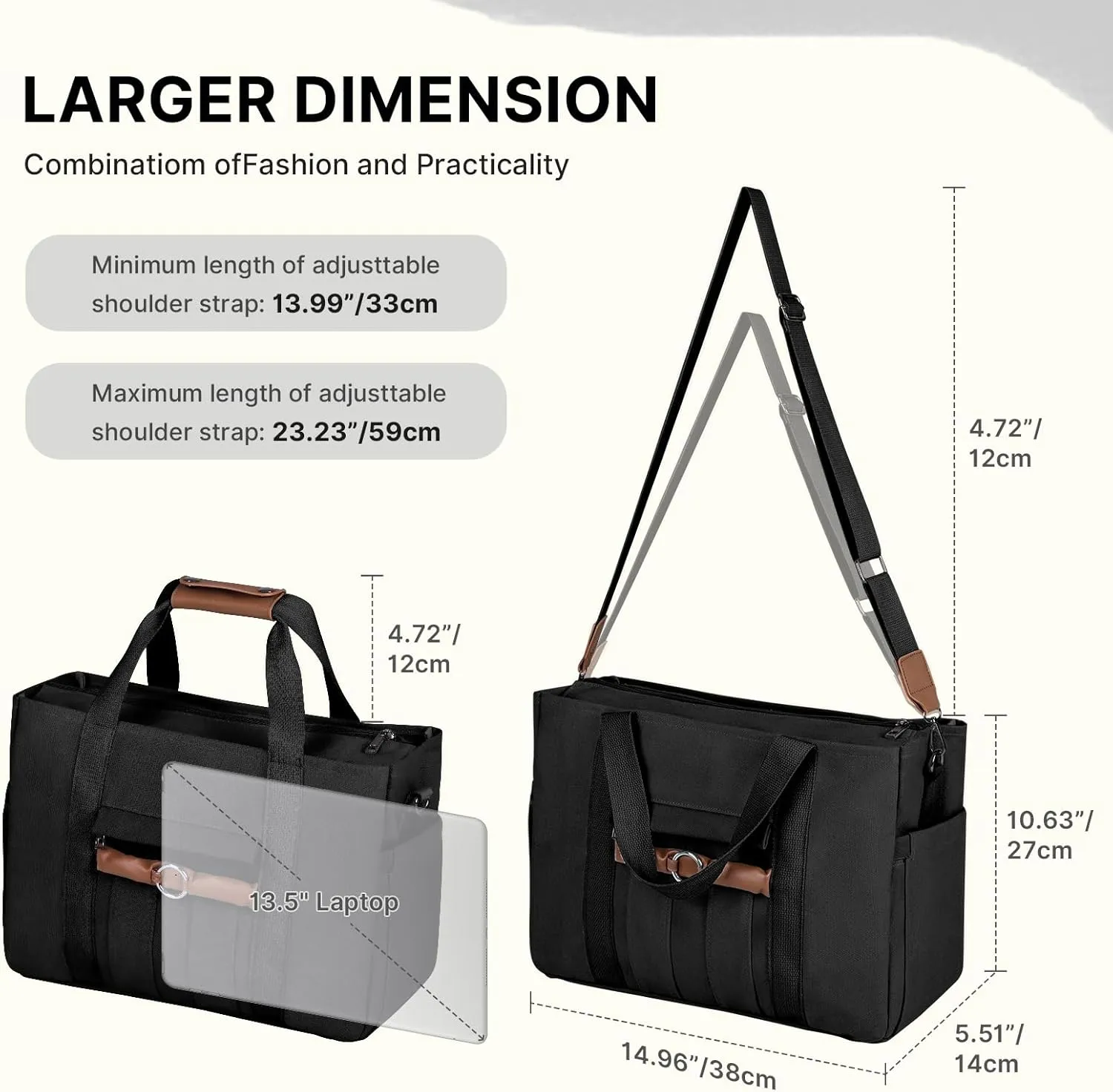 Canvas Tote Bag for Women, Large Crossbody Bag with Zipper Shoulder Everything Tote Bag Canvas with Pockets